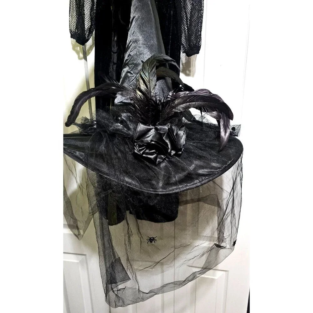 Goth Maiden Witch Costume Girl 4-6 Victorian Velvet Dress Feathered Deluxe Hat